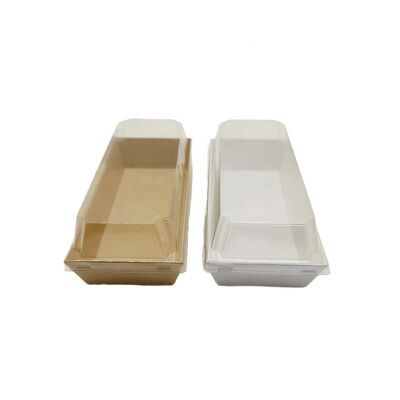 Good price Kraft Paper Box Pastry Dessert Cake Rectangular Takeaway Sushi Tray with Clear Lid online